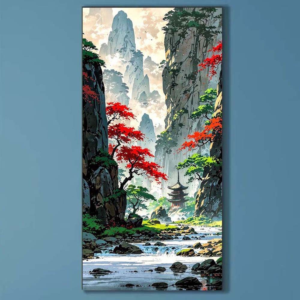 5D DIY Full Diamond Round Diamond Painting-Diamond Painting Kit Landscape Painting.Red Leaf. ผ้าใบโม