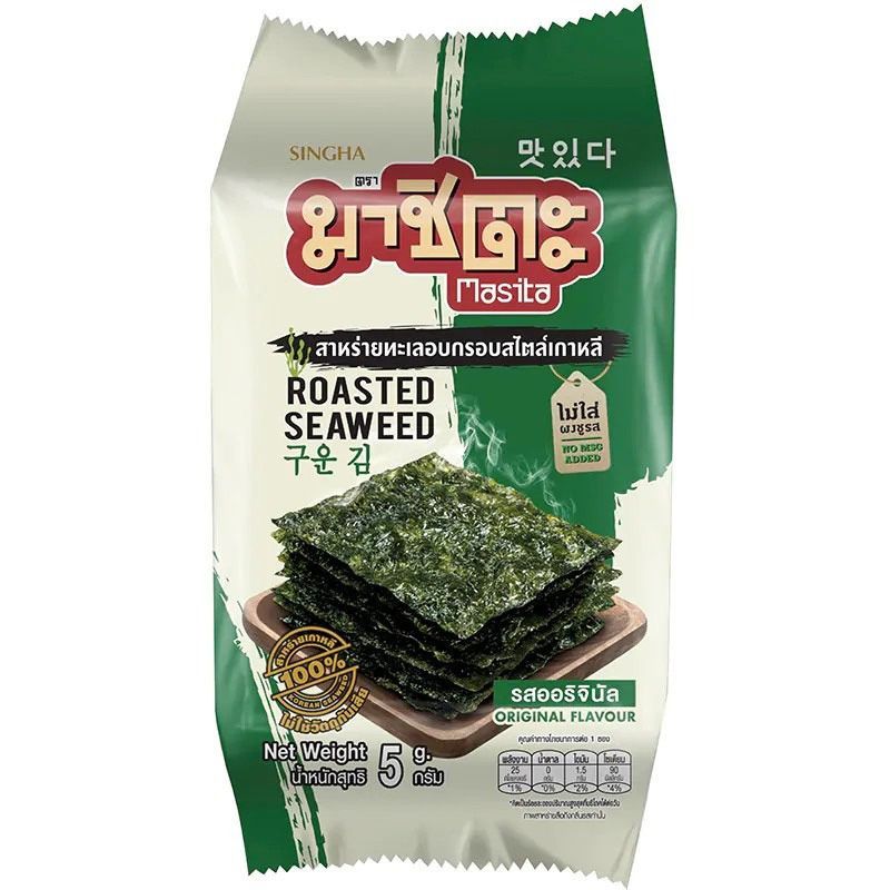 มาชิตะสาหร่ายอบสไตล์เกาหลีรสออริจินัล 4กรัม Masita Seaweed Original 4g