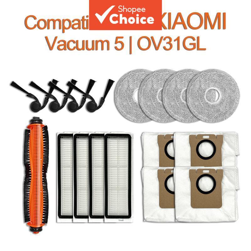 เข้ากันได้กับ Xiaomi Robot Vacuum 5 รุ่น OV31GL อุปกรณ์เสริมเปลี่ยนแปรงหลัก แปรงข้าง ผ้าถูพื้น ฟิลเตอร์ ถุงเก็บฝุ่น
