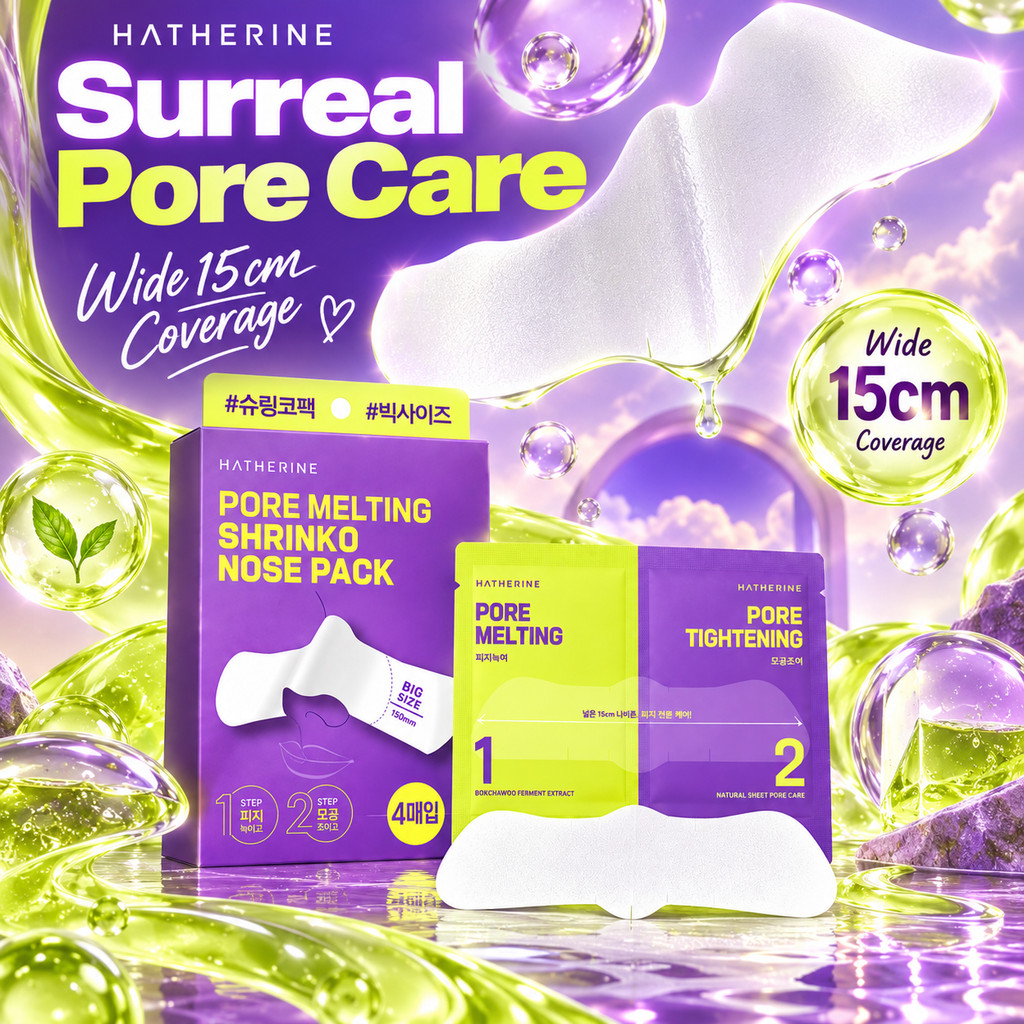 HATHERINE Pore Melting Wide Shrinko Pack 4 การรักษา 2-Step Sebum Blackhead Nose T-Zone Care