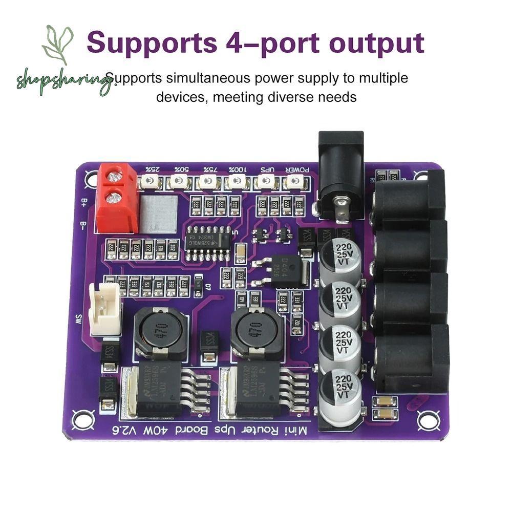 SHOPSHARING UPS Board, 40W DC 12.6V Mini Router UPS, Professional 4 ทิศทางเอาต์พุตแหล่งจ่ายไฟ Router