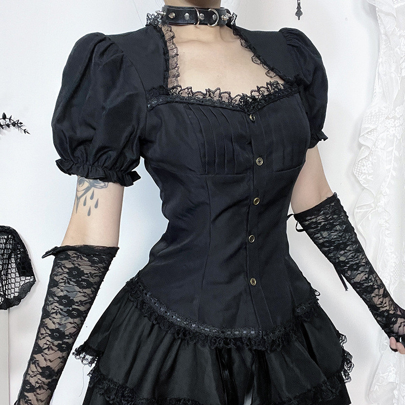 Dark Lolita Retro Layered Shirt สไตล์โกธิค Classy Lolita เสื้อ