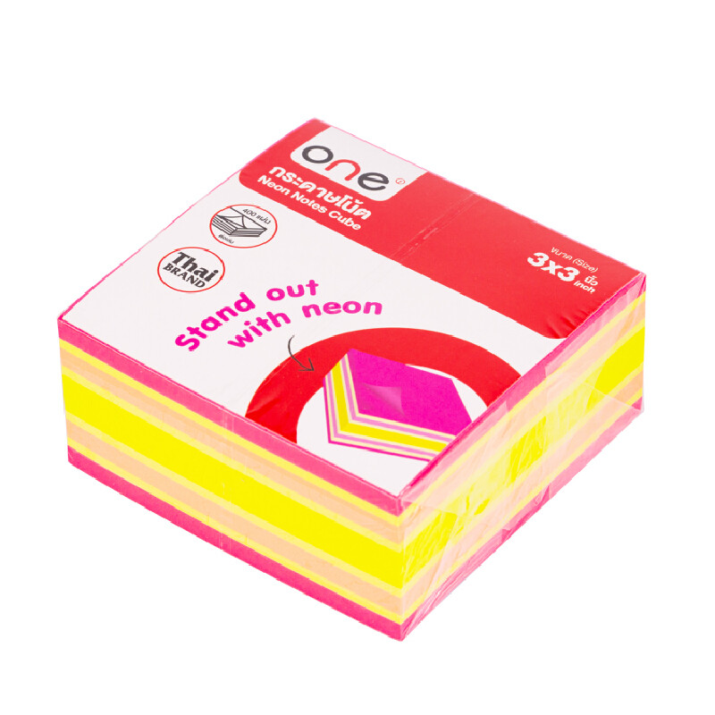 ONE กระดาษโน้ต รุ่น O2153 คละสี สะท้อนแสง ขนาด 3x3 นิ้ว (แพ็ค 400 แผ่น)