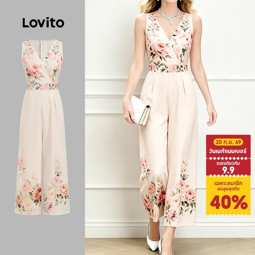 Lovito จั๊มสูทโบโฮลายพันรอบสําหรับฤดูใบไม้ผลิ/ฤดูร้อนสําหรับผู้หญิง JRB199P2D727