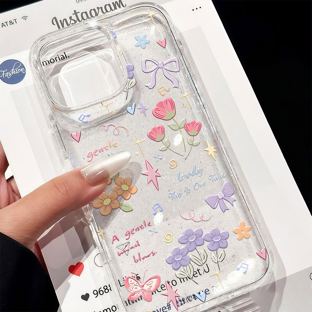 for เคส vivo Y19S/Y18/Y03/Y36/Y27/Y27S/Y21/Y33S/Y21S/Y32/Y21T/Y33T/Y21A/T1X/Y22S/Y22 กันกระแทก จัดส่งไทย ลายดอกไม้โบว์