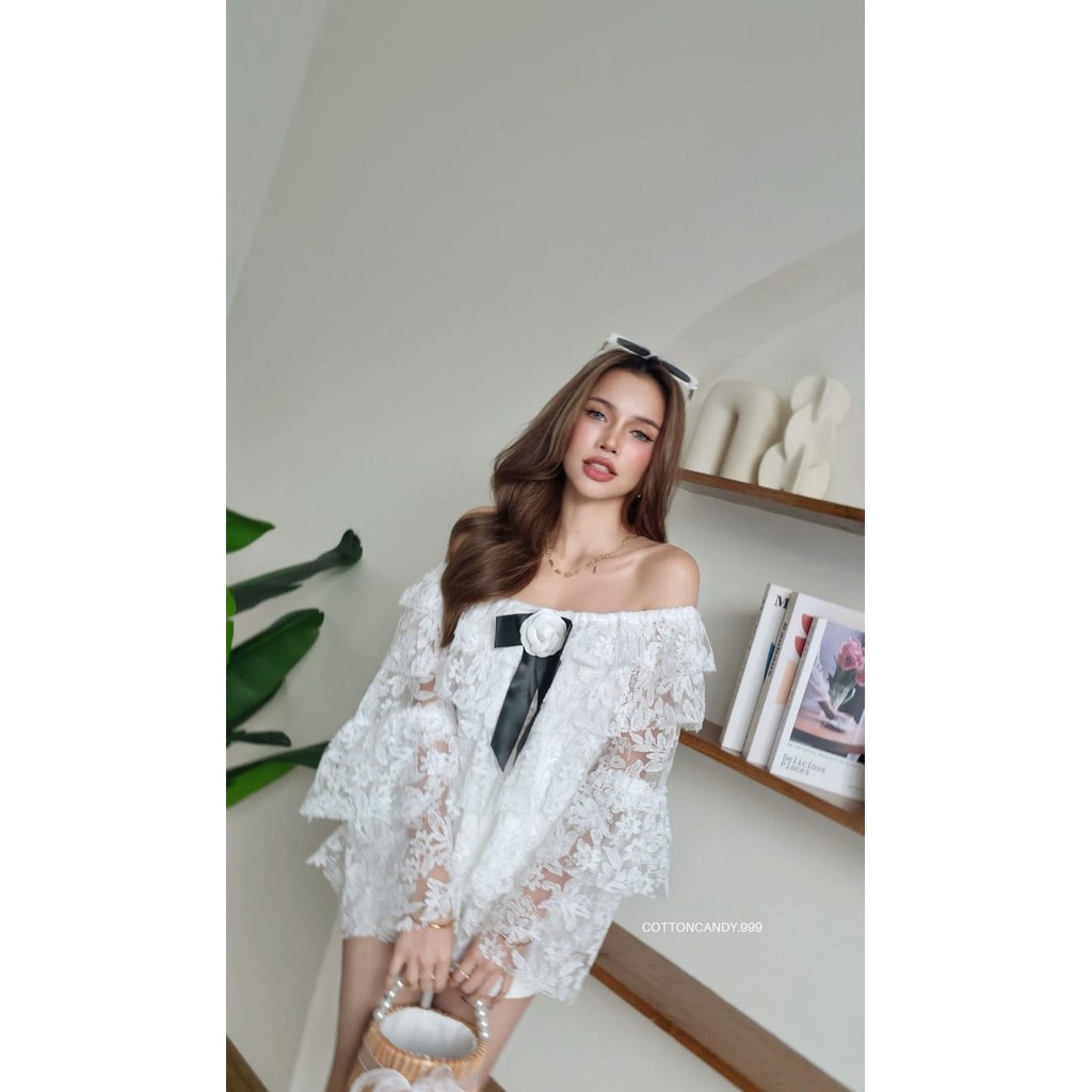 Bkkclothe. NEW LADDA KOREA SABRINA TOP COTTON CANDY (IMPORTED BANGKOK)