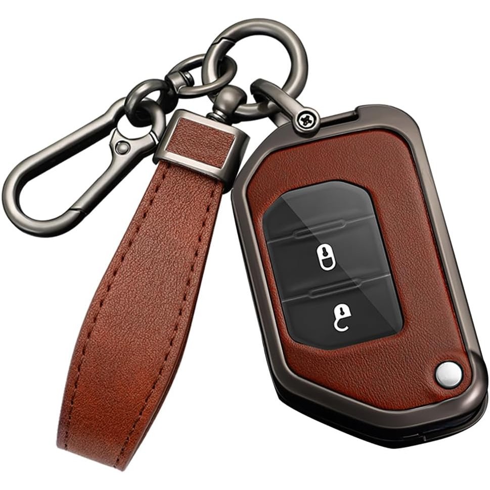 HIBEYO พับ Key Fob สําหรับ Jeep Wrangler JL JLU Gladiator 4XE 2018-2021 อุปกรณ์เสริมพวงกุญแจ PU หนัง