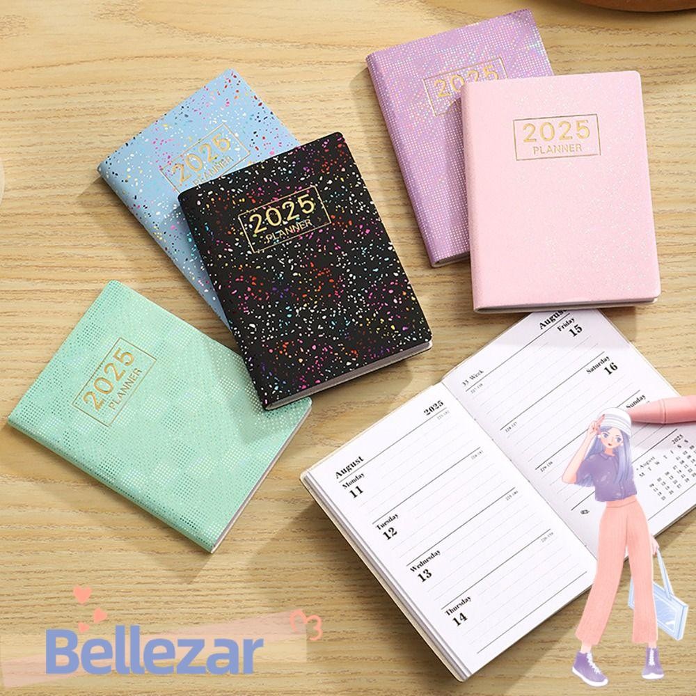 BELLEZAR 2025 หนังสือวาระ, A7 Laser 2025 Planner Notebook, Portable Mini To Do List with Calendar Da