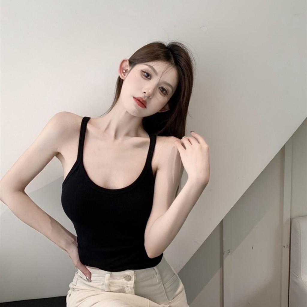 Hotgirl พร้อมส่ง เสื้อกล้าม เสื้อแขนกุดผู้หญิง ผ้ายืดแฟชั่น สีทึบคอยู สายเดี่ยวน่ารัก รุ่นใหม่ล่าสุด เซ็กซี่ สไตล์เกาหลี - รูปที่ 2