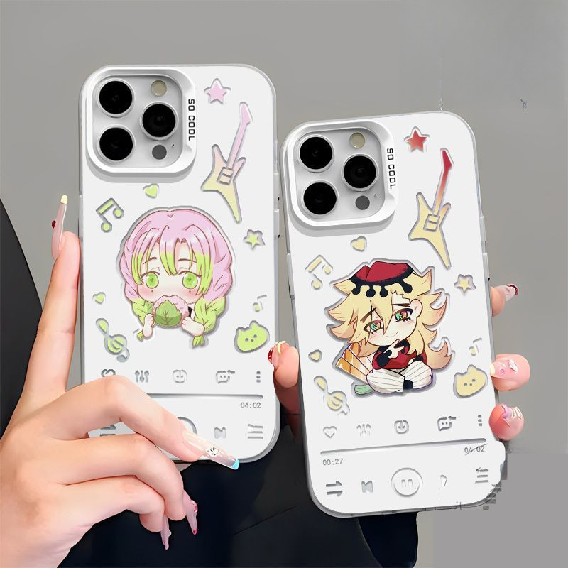 Demon Slayer รุ่น Q Tongmax น้ําผึ้งแก้วสีสันเงินเหมาะสําหรับเคสโทรศัพท์ iPhone เหมาะสําหรับ iPhone 
