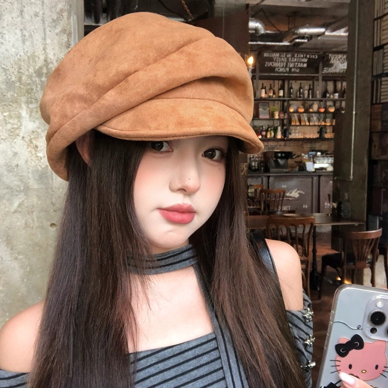 หมวก beret สไตล์ญี่ปุ่นย้อนยุคสำหรับผู้หญิง ไซซ์ใหญ่ เหมาะสมในต้นฤดูใบไม้ร่วง สามารถแมทช์ได้ทุกลุค