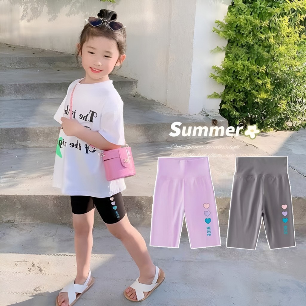 กางเกงขาสั้นแฟชั่นเด็กแบบรัดรูป กางเกงทรงฉลาม ลายพิมพ์รูปหัวใจ วัสดุผ้ายืดผ้าฝ้าย ใส่สบาย เหมาะสำหรับสาวๆ ใส่ในทุกโอกาส - รูปที่ 3