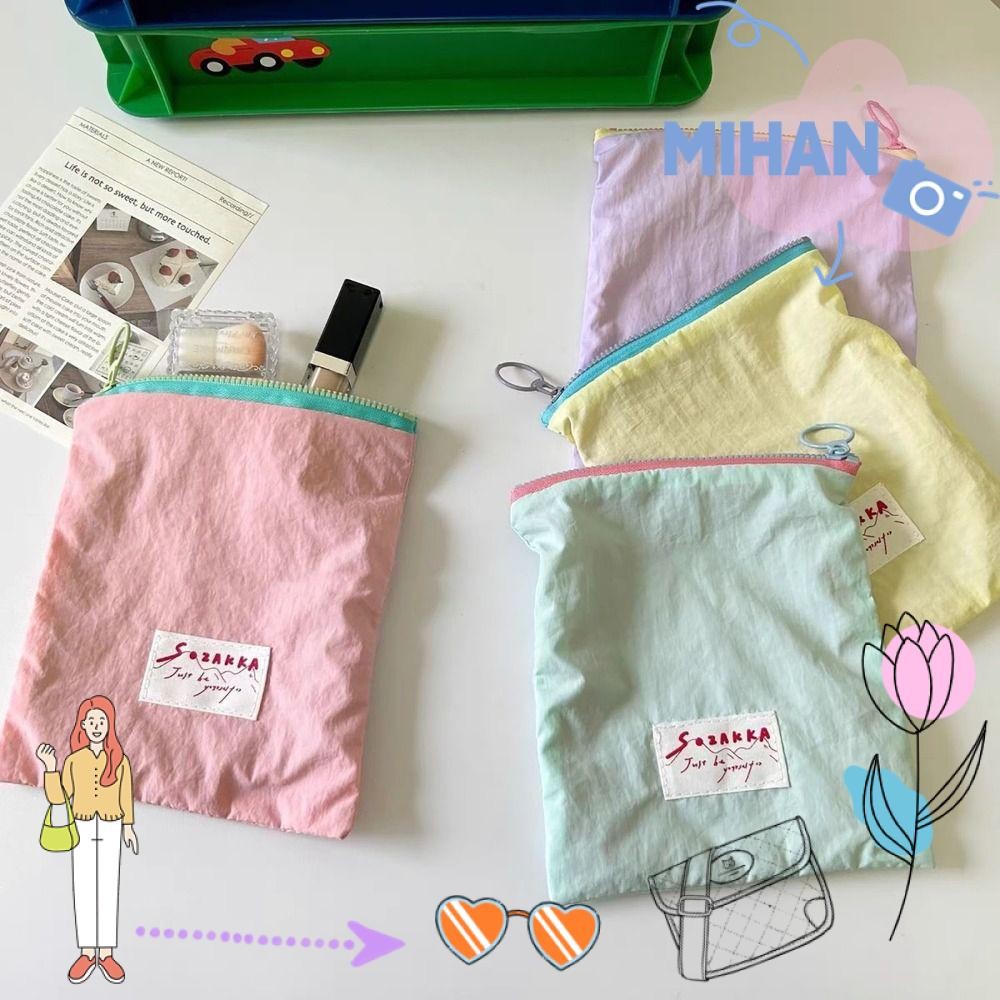 มิฮัน กระเป๋าเครื่องสําอางแต่งหน้าแบบพกพา ที่เก็บสีทึบ พร้อมซิปใส่เหรียญและเก็บลิปสติก