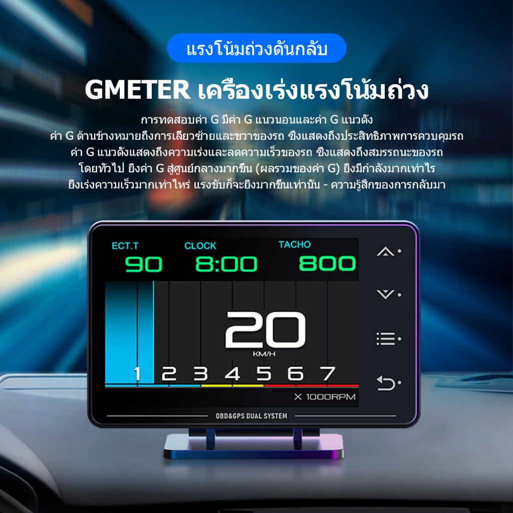 【พร้อมส่ง】OBD2 XS สมาร์ทเกจ หน้าจอสัมผัส Smart Gauge ล่าสุด เกจ4in1 OBD2+GPS +Gyroscope+มาตรความเร่ง เมนูไทย - รูปที่ 5