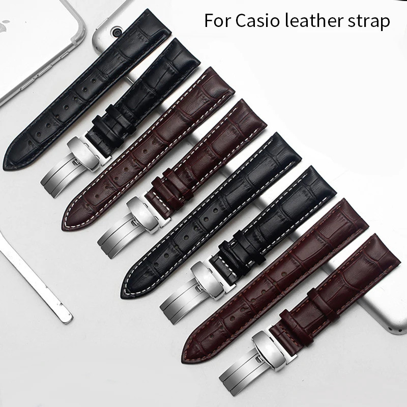 Leren Band สําหรับ Casi-O Oceanus Naast-Man BEM-506L-7AV 501 550 527 Mdv106 Armband 18/20/22Mm Unive