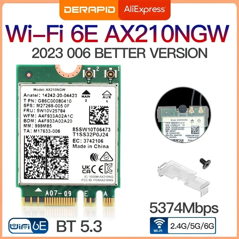 Tri Band WiFi6E AX210 ไร้สาย 2.4Gbps บลูทูธ 5.3 802.11AX ไร้สาย Wi-Fi 6 AX210 สําหรับ Intel AX210NGW