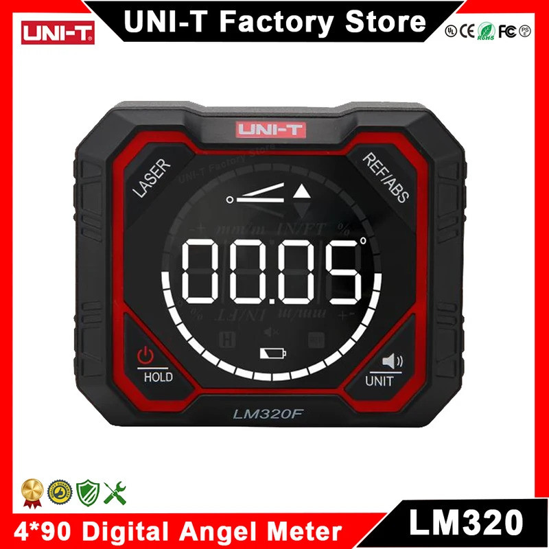 UNI-T LM320 เครื่องวัดเทวดาแบบดิจิตอล Inclinometer 4*90° ด้วยการวัดมุมสัมบูรณ์ % MM/M IN/FT Magnetic