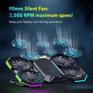 พัดลมรองโน๊ตบุ๊ค Gaming Cooler Pad พัดลมระบายความร้อนโน๊ตบุ๊ค 6 ใบพัด ระบายความร้อนโน๊ตบุ๊ค With Phone Expansion Holder