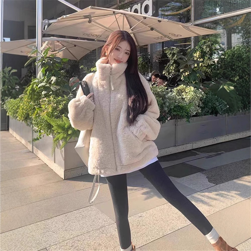 D1020 สาวแจ็คเก็ตฤดูใบไม้ร่วงฤดูหนาวขนาดเล็ก Fellow ความรู้สึกระดับไฮเอนด์ทอดถนนหลวมตุ๊กตาหนายืนปก L