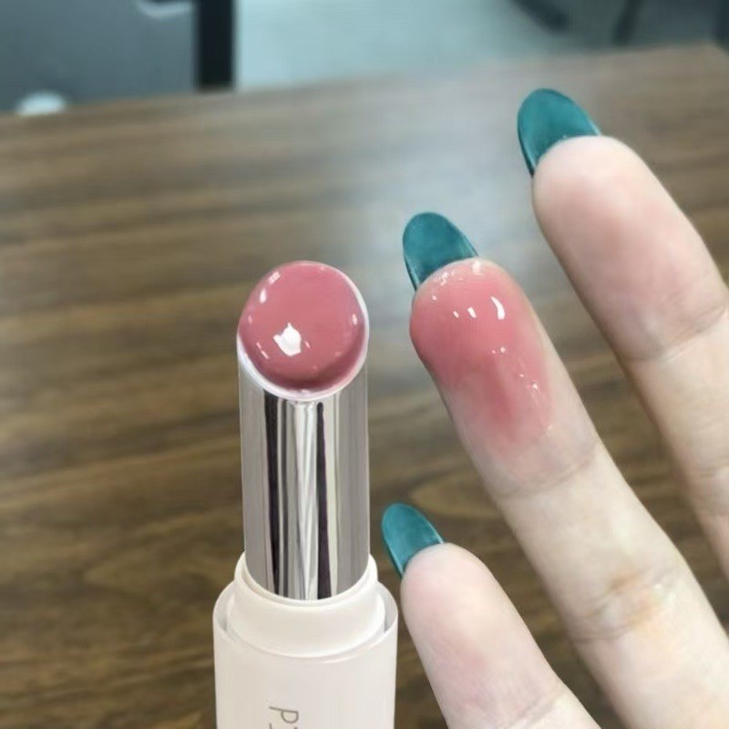 ทอปเปอร์สไตล์เกาหลี!Light Nude White Moon Guava Moisturizing Mirror Surface Solid Lipstick ลิปสติก M