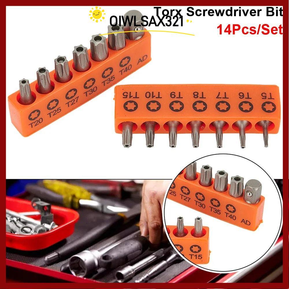 OIWLSAX321 14 ชิ้น/เซ็ตไฟฟ้า Driver Bit, 25 มม.T5-T40 Torx ไขควง Bit, Star พร้อมรู 1/4 นิ้ว Hex ฮาร์