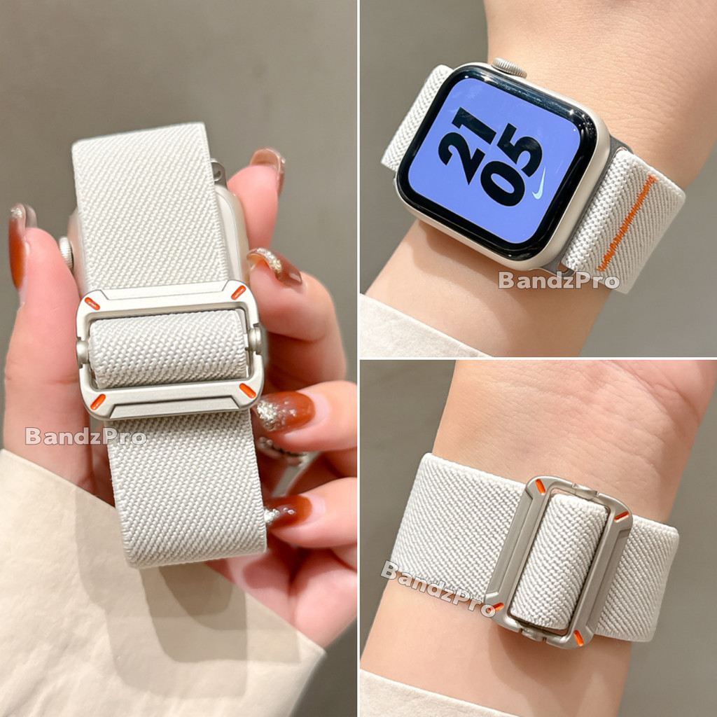 กีฬาไนลอนยืดหยุ่นสายนาฬิกาสําหรับ Apple Watch S11/10/9/8/7/6/5/4/3 SE3 ULTRA X10Pro Breathable สายคล้องคอสําหรับ IWatch 49 มม.46 มม.45 44 42 41 40 38 อุปกรณ์เสริม