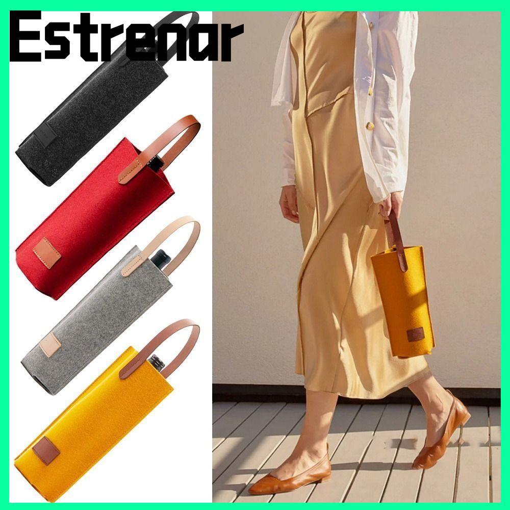 กระเป๋าสักหลาด ESTRENAR, กระเป๋าไวน์คู่เดียวหุ้มฉนวน, กระเป๋าใส่ขวดสักหลาดสีทึบเรียบง่าย
