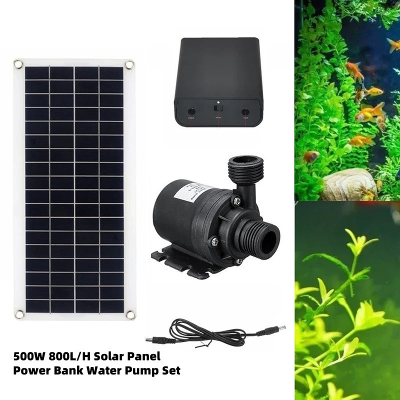 500W แผงโซลาร์เซลล์ 800l/H ปั๊มน้ําพร้อมกล่องแบตเตอรี่ Ultra-quiet Fountain Aquarium ถังปลาปั๊ม