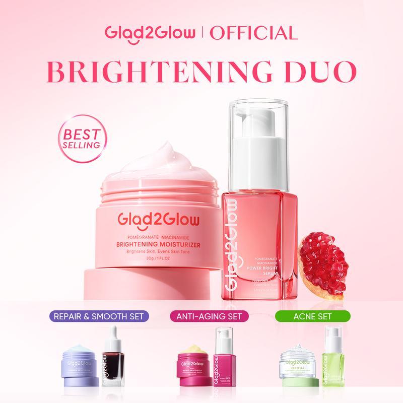 Glad2Glow 2 ชิ้นชุดสกินแคร์พื้นฐานพร้อมเซรั่ม+Moisturizer สําหรับ Brightening /Repair/Anti Aging/Ant