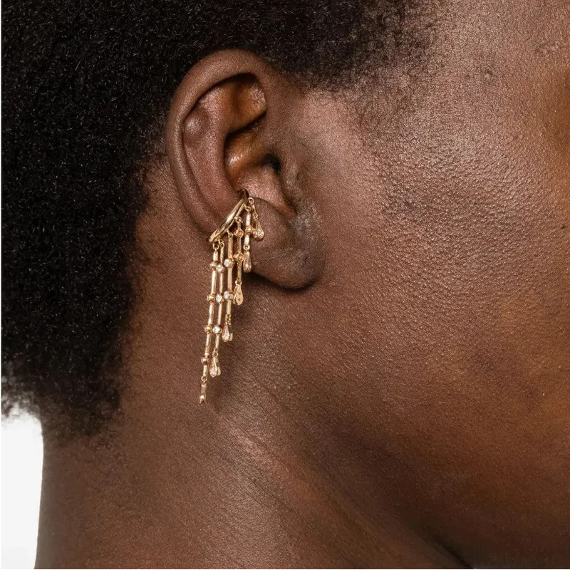 2025 New Romantic Trendy Women Jewelry Bezel CZ Tassel Bar Charm No Piercing Ear Cuff Clip On Earrin