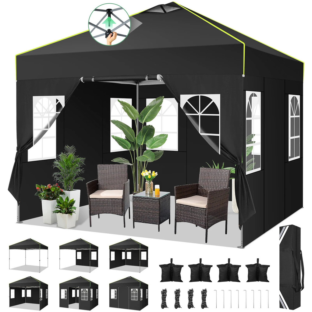 10x10ft Pop Up Canopy เต็นท์ 4 ที่ถอดออกได้ Sidewalls, One Push Party เต็นท์กันน้ํากลางแจ้งกิจกรรม C