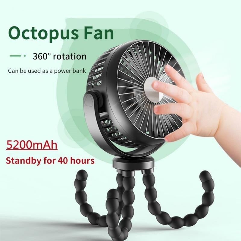 Baby Stroller Fan Portable Hanging Octopus Fan 5200mah Rechargeable Portable Mini Fan Folding Fan Ha