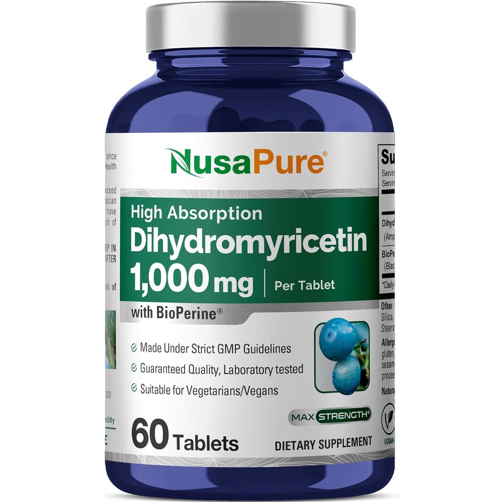 NusaPure Dihydromyricetin (DHM) 1,000 มก. 60 เม็ดผัก (ไม่มี GMO และมังสวิรัติ 100%)