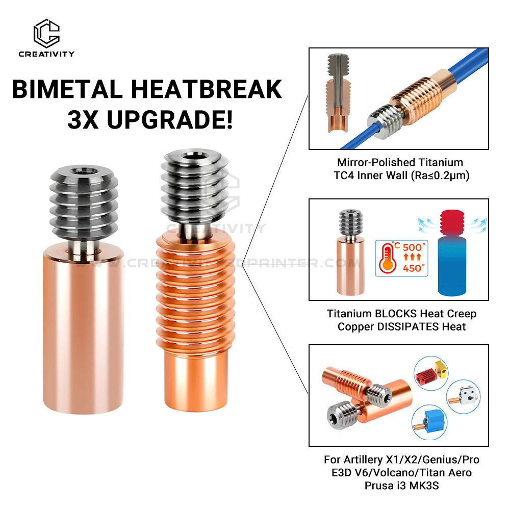 V6 Bimetal Heatbreak Copper Titanium Upgrade Throat For artillery Sidewinder X1 X2/Genius ,Genius Pr