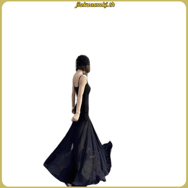 ชุดไปเที่ยว ไปทะเล ชุดไปทะเล Cold Art Series ตาข่ายเย็บถักกระโปรงแขวนผู้หญิง Pure Desire U-คอยืด Off