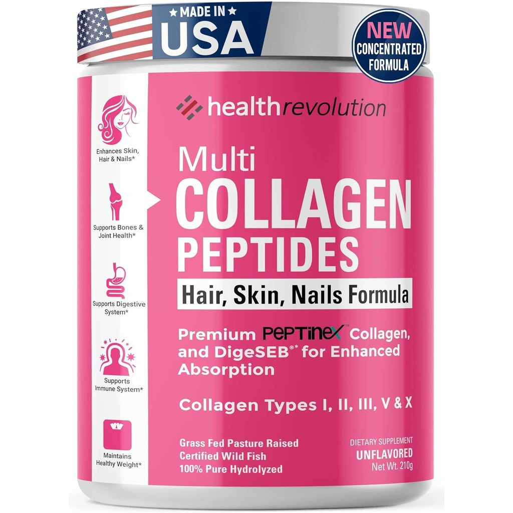 Multi Collagen Protein Powder, Type I, II, III, V, X - 5 Hydrolyzed Collagen Peptides, Skin, Hair, N
