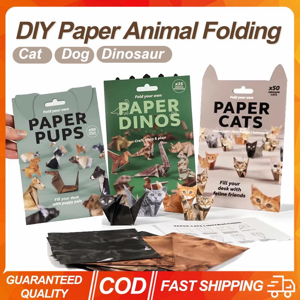 Creative DIY กระดาษสัตว์พับ Handmade DIY กระดาษแมวสุนัขไดโนเสาร์พับกระดาษชุดน่ารัก Origami Craft Kit สําหรับของขวัญเด็ก ราคา ถูกที่สุด ดีลบีเคเค