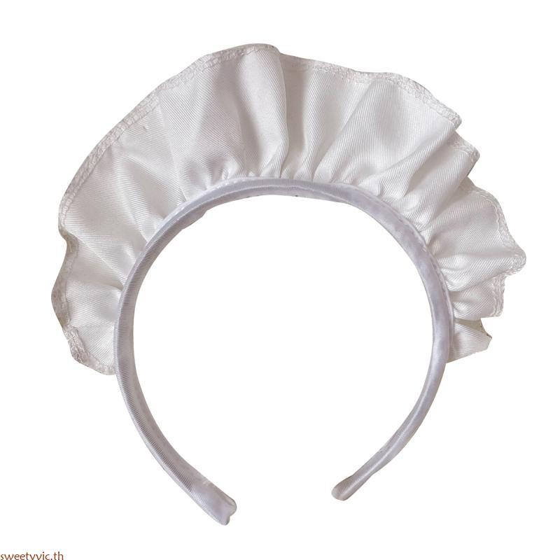 Wide Ruffle Headbands for Women Cosplay White Maid Headwear Gothic Accessories