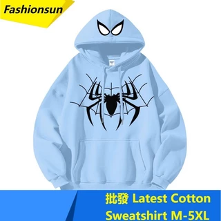 M-5XL เสื้อกันหนาว มีฮู้ด ผ้าฝ้ายแท้ ทรงหลวม ลาย Spider Man สไตล์ฮิปฮอป แฟชั่นฤดูใบไม้ร่วง และฤดูหนาว สําหรับผู้ชายและผู้หญิง