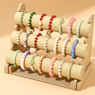 วางโชว์สร้อยข้อมือกำมะหยี่สามชั้น ชั้นวางเก็บเครื่องประดับสร้อยข้อมือและลูกปัด ชั้นวางนาฬิกา อุปกรณ์จัดแสดงสร้อยข้อมือ