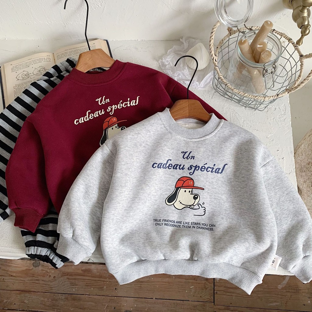 สวมหัวสำหรับเด็กแบบขนแกะ ผ้าซับในกันหนาว ลายพิมพ์หนาเหมือนลูกสุนัข สไตล์สมัยใหม่