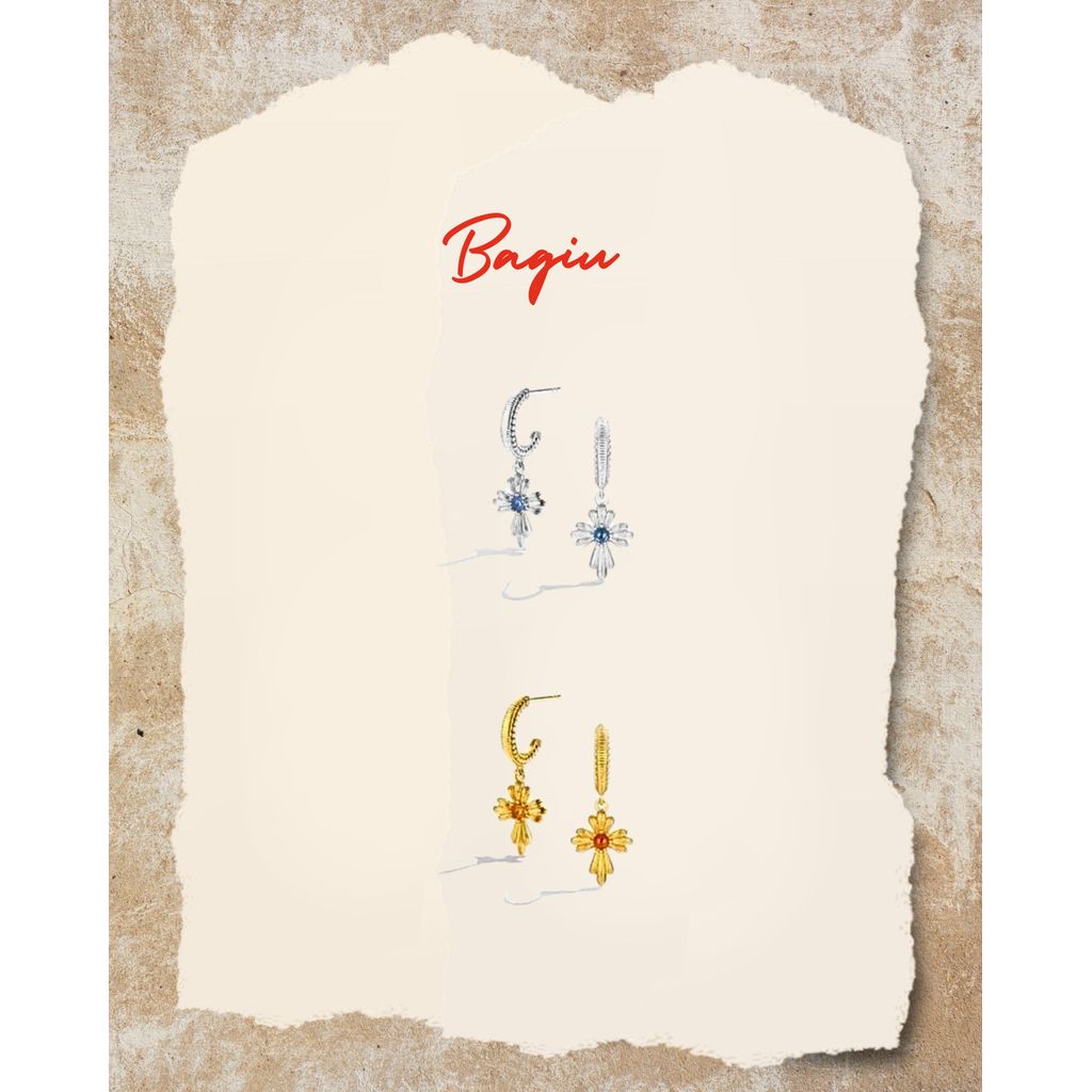 Bagii | earings | small cross earrings | ต่างหู ต่างหูห่วงจี้กางเขนประดับคริสตัล สไตล์วินเทจ แฟชั่นผู้หญิง BG260186