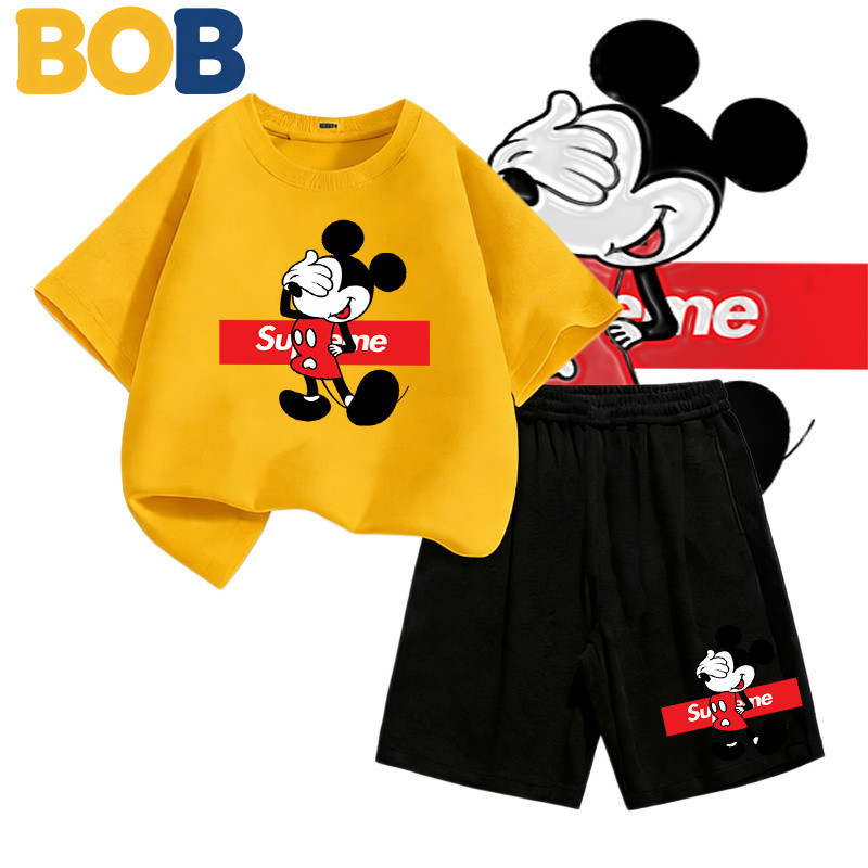 【จัดส่งไทย】2ชิ้น BOB ชุดเด็กผู้ชาย Mickey Mouse ชุดเซ็ตแขนสั้น ผ้าฝ้าย นุ่มสบาย ซับใน การ์ตูนเกาหลี วัย 1-10 ขวบ#33217