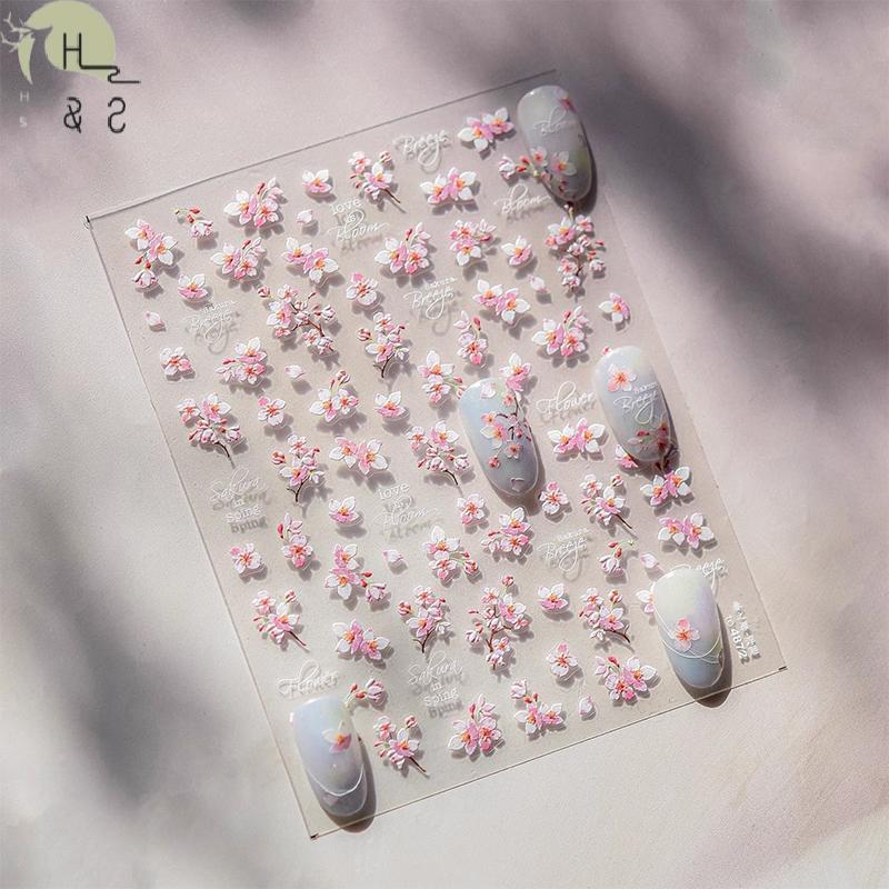 [H&S] 1PCS 5D Soft Relief Nail Stiers Nail Art Decorative Nail Decals ดอกไม้แบบมีกาวในตัว Stiers กดบ