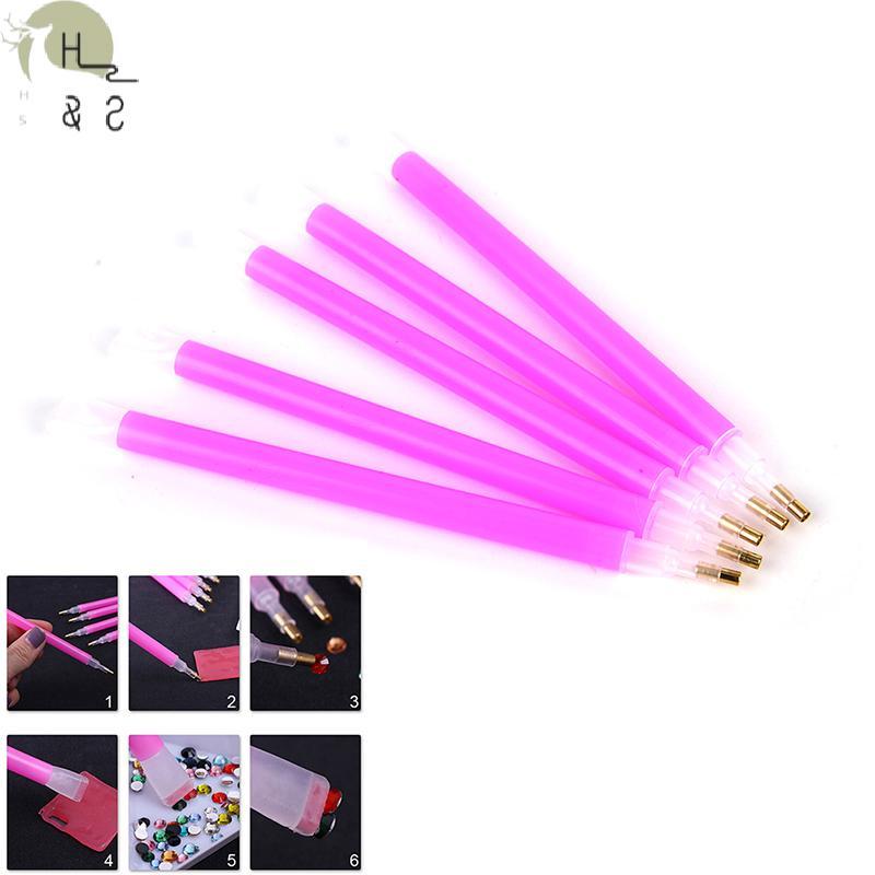[H&S] 5 ชิ้น/เซ็ต Dual-ended Nail Art Rhinestone Gem Pier Pink Dotting ปากกาแต่งเล็บ {th}