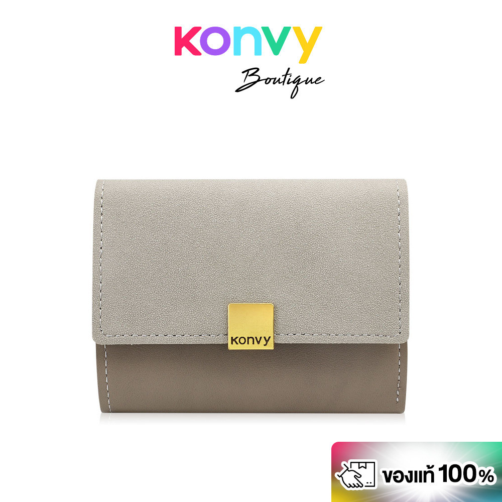 Konvy محفظة نسائية قصيرة مطوية بسيطة — رمادي فاتح