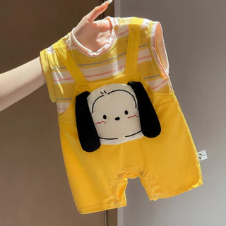 ฤดูร้อนใหม่แขนสั้นเด็ก 0-28 เดือน ชุดจั๊มสูท สุดน่ารักหูลูกสุนัขเสื้อผ้าเป็นมิตรกับผิวการ์ตูนสไตล์ ชุดรอมเปอร์ นุ่ม