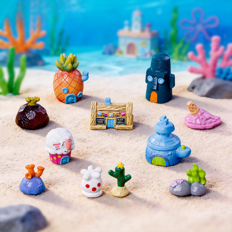 สพันจ์บ็อบ บ้านสับปะรดบิกินี่บอททอม เรซิ่น DIY แต่งสวนขวด Micro Landscape ฟิกเกอร์จิ๋ว ของตกแต่งบ้าน ของขวัญ