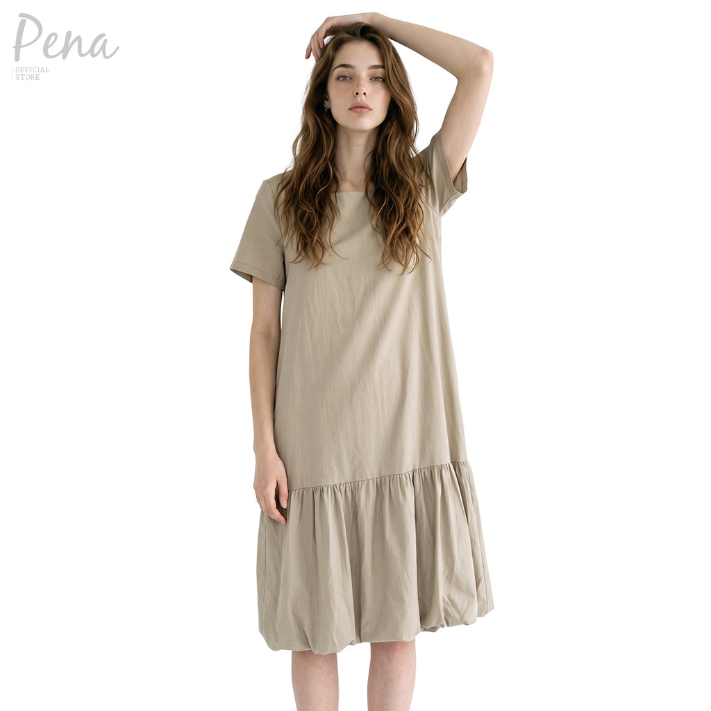 Pena House เดรสสั้นแขนสั้น คอสี่เหลี่ยม ชายกระโปรงระบายบอลลูน PCDL062601