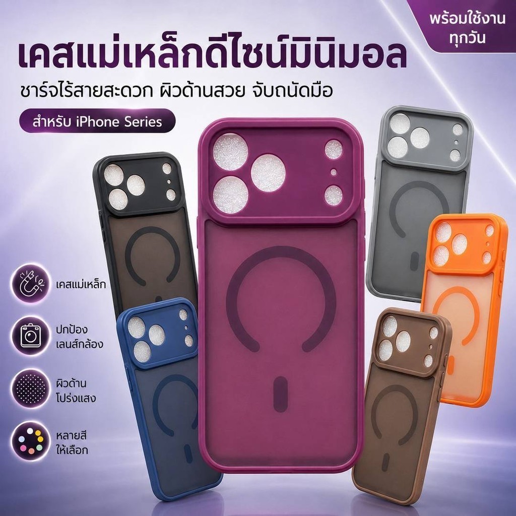 เคสแม่เหล็ก MagSafe สำหรับ iPhone11-17 Pro Max เคสใสด้าน ชาร์จไร้สาย กันกระแทก ป้องกันเลนส์กล้อง กันรอยนิ้วมือ